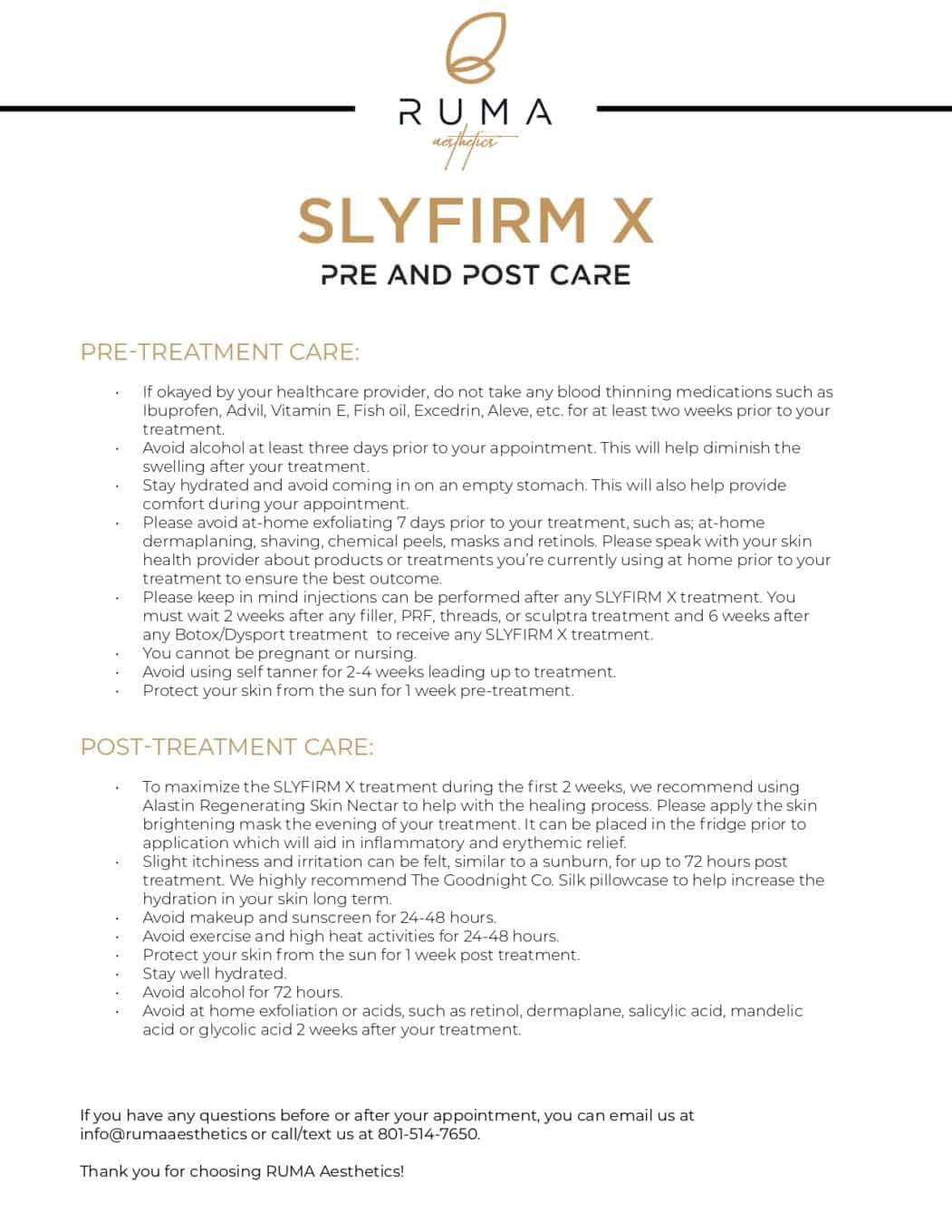 SLYFIRM X pre post care