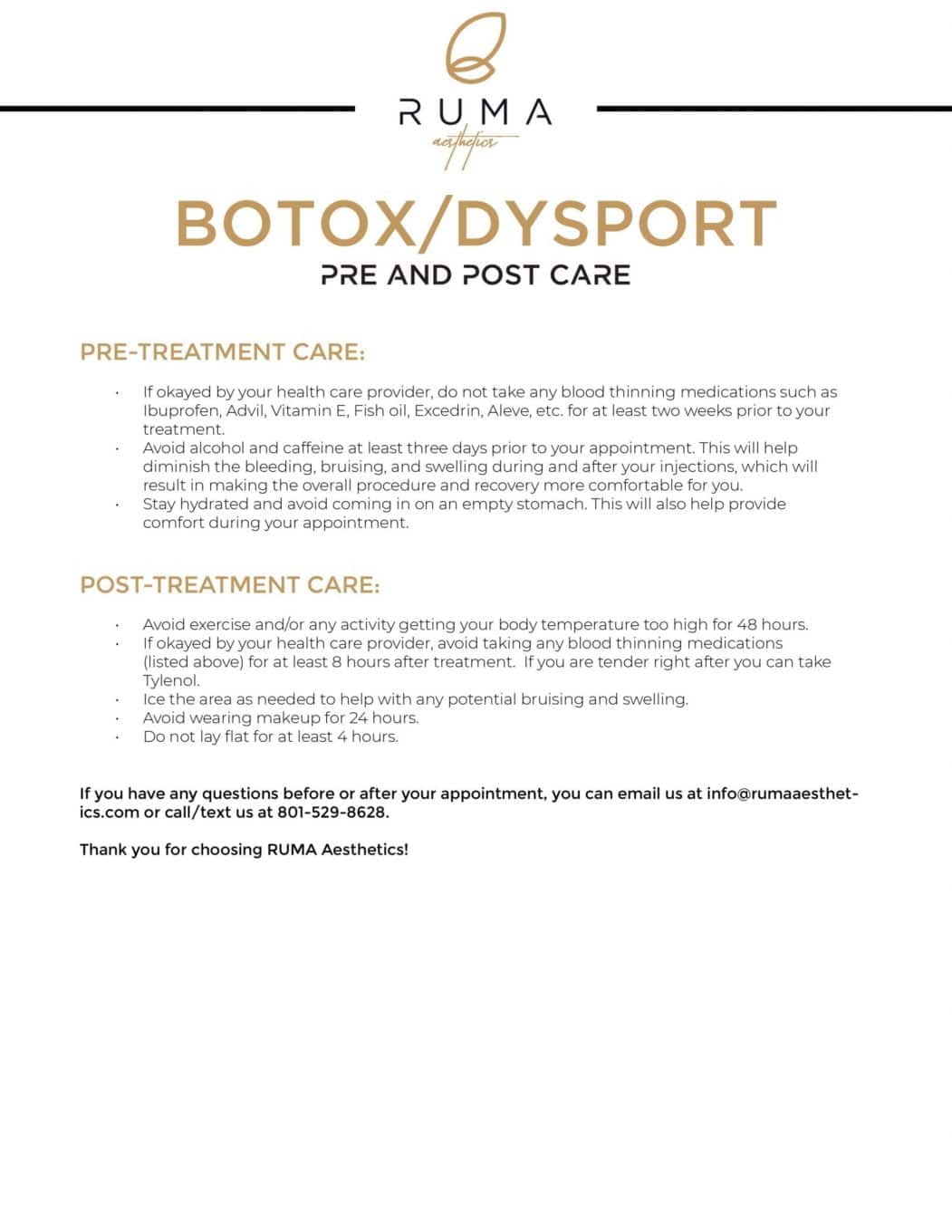 Botox-Dysport-PrePostCare | RUMA Aesthetics