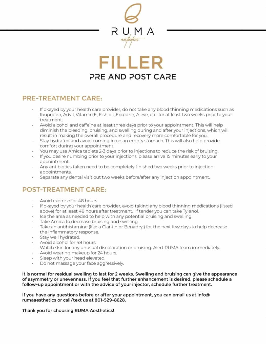 Filler-PrePostCare | RUMA Aesthetics